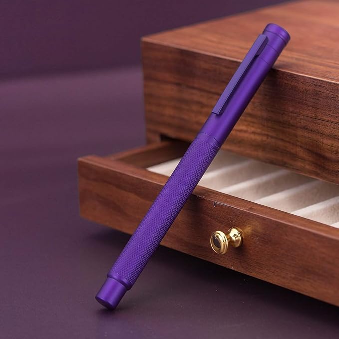 Asvine Purple Forest Fountain Pen Extra Fine Nib Classic Design with Converter and Metal Pen Case Set