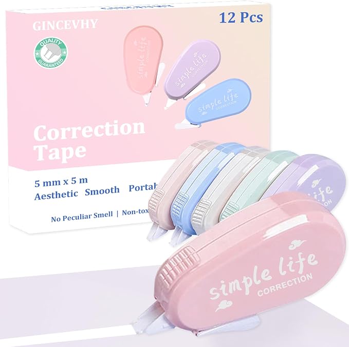 12 Pack Aesthetic Pastel Correction Tape, 0.2 x 197 inch, Instant Corrections by Unknown