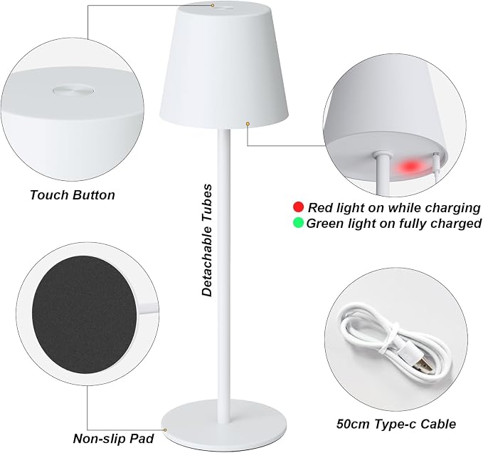 Kakanuo White Cordless Table Lamp Rechargeable - Image 5