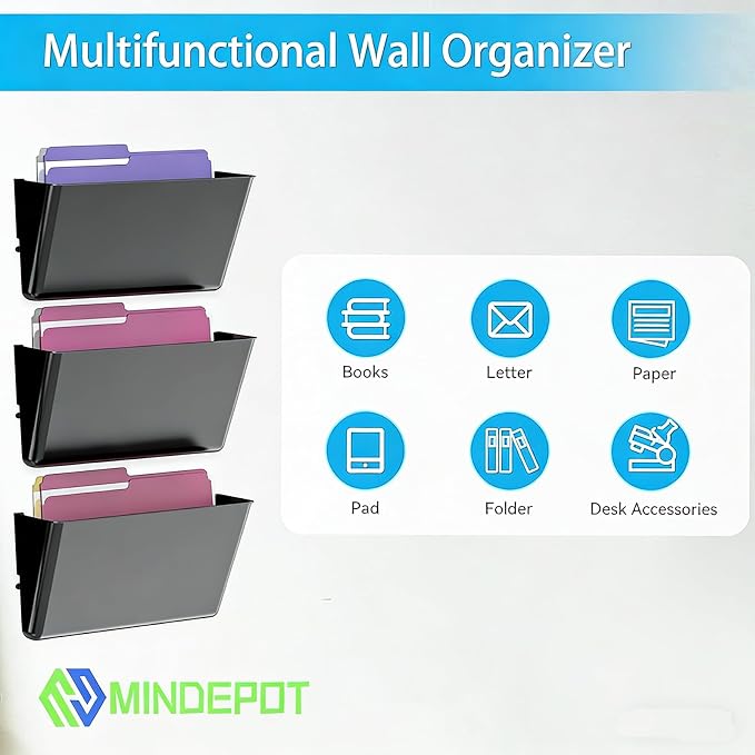 MINDEPOT 3 Pockets Acrylic Wall File Organizer, Plastic Hanging Wall File Holder - Image 4