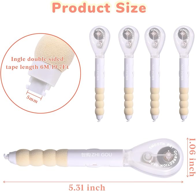 Temiary 4 Pcs White Correction Tape Pen, 19.69 ft Smooth Pull Out Tape Pens - Image 2