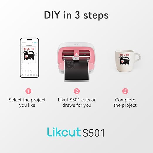 S501 Vinyl Cutter Machine with Built-in Storage, Die Cutting Machine of Multi Material Vinyl, HTV, Cardstock, Paper, Includes Cutting Mat, Black Pen, Weeding Tool, Pink-DeskLoop Office