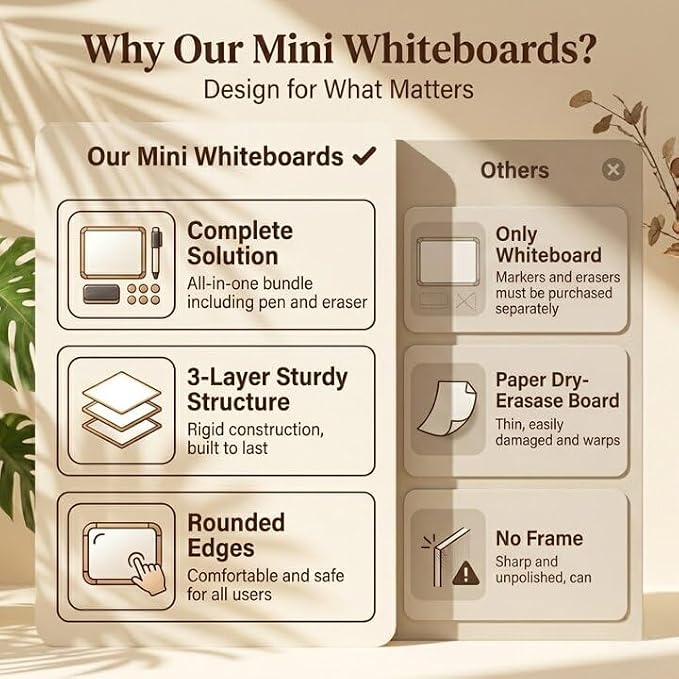 10 Sets Mini Whiteboards with Dry Erase Markers, Erasers & Marker Holders - Image 4