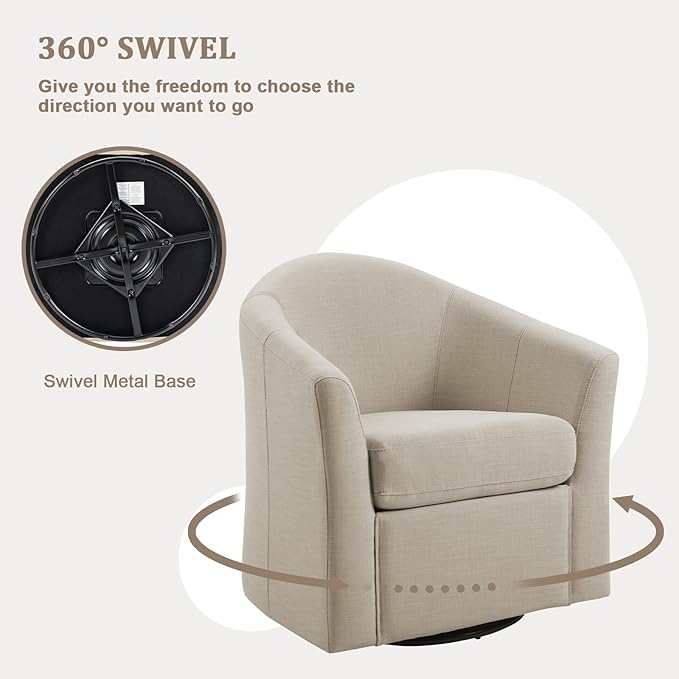 UIXE 360° Swivel Barrel Accent Chairs Set of 2, Modern Round Arm Chair Upholstered Club Armchair, Single Sofa Seating in Fabric for Living Room, Bedroom (Flax Brown)-DeskLoop Office