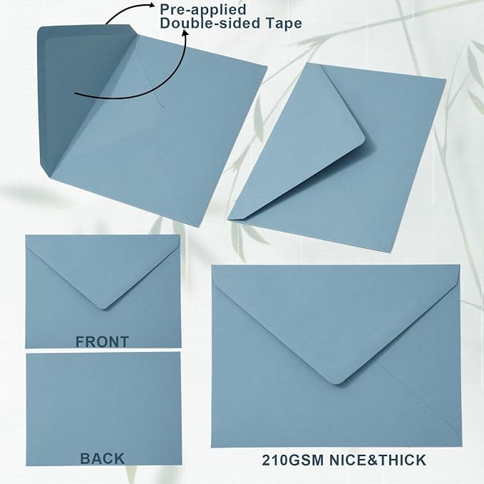 Whaline 50Pcs A7 Invitation Envelopes Set Dusty Blue Greeting Card Envelopes - Image 3