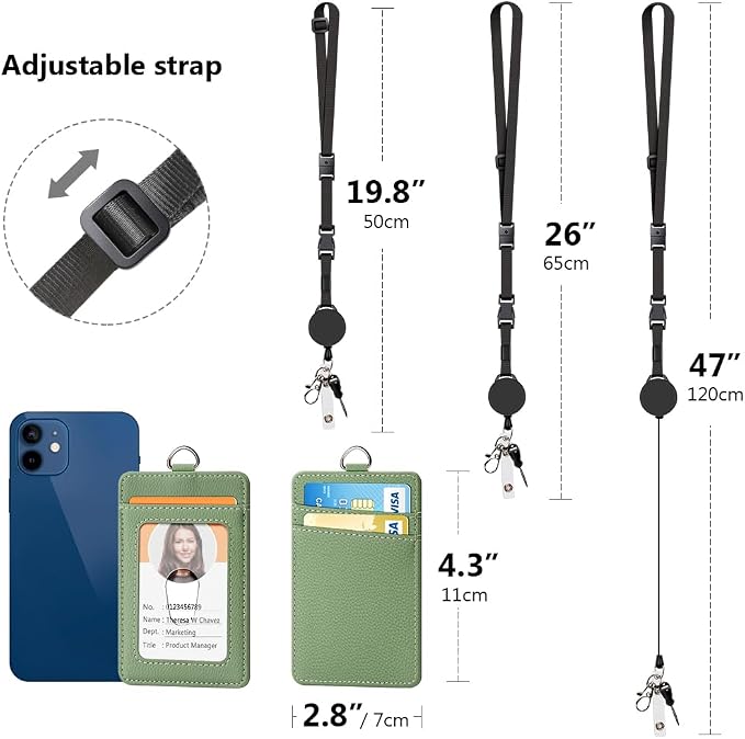 Leather Badge Holder and Adjustable Retractable Lanyards, Quick Release Buckle - Image 4