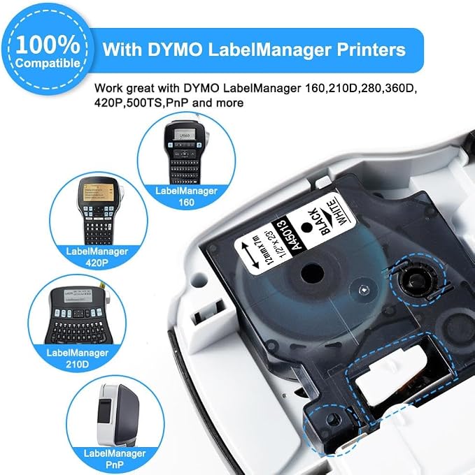 5-Pack Replace for DYMO 45013 Label Maker Refills D1 1/2 Inch x 23 Ft White | - Image 3