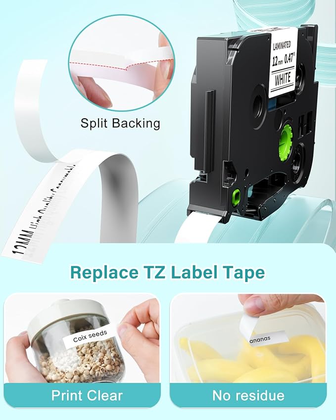 Label Tape for PT-1180 1280 1750 1890 2040 1090 1290 P300BT Compatible with Brother P touch Label Maker TZe-231 TZe231 12mm 0.47 Inch Laminated Black on White Ptouch tape 1/2"x 26.2' (12 mm x 8m), 8PK-DeskLoop Office
