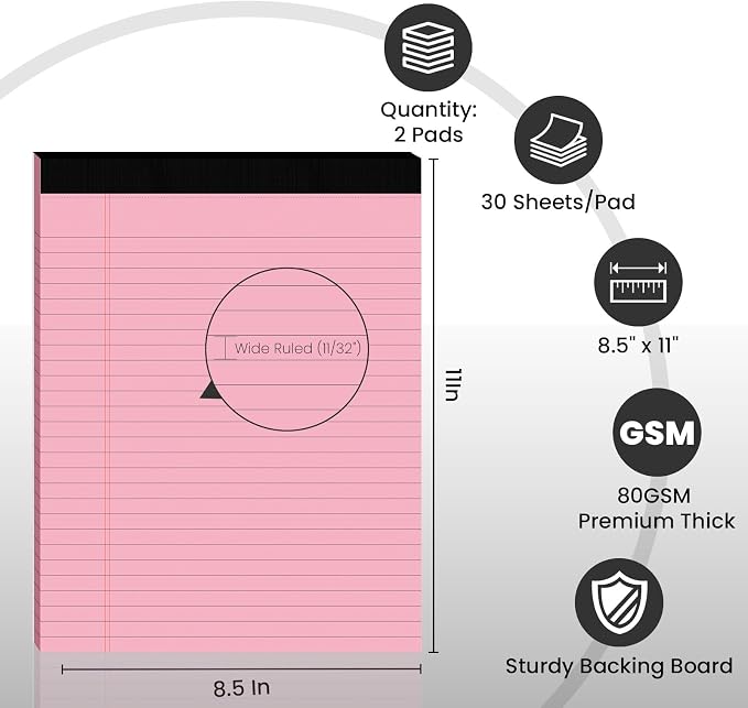 2pcs Legal Pads 8.5 x 11, Notepads 8.5 x 11 Inch, 30 Sheets/Pack, Perforate - Image 2