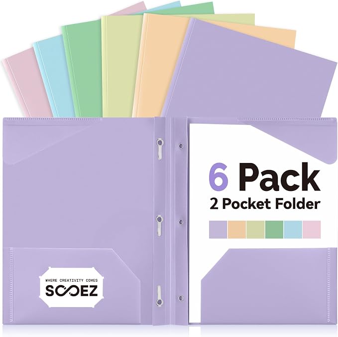 Sooez Folders with Pockets and Prong, 6 Pack, Pastels Colors, File Folders with by Sooez