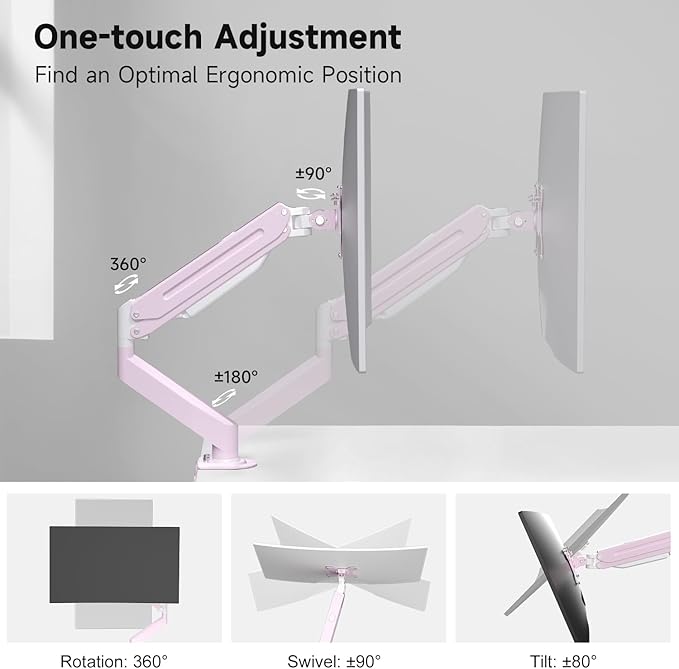 Suptek Monitor Mount Gas Spring Monitor Arm Desk Mount Fully Adjustable Fits 17-32 inch Monitors Weight Capacity up to 22 lbs,Pink(MD8PINK)-DeskLoop Office