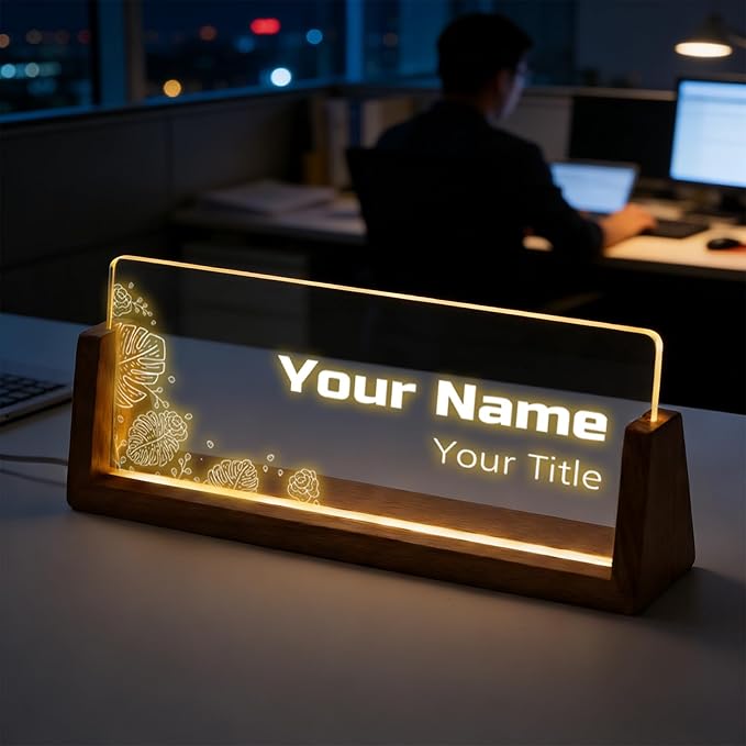 Custom Desk Name Plate, Light Up Acrylic Office Sign, Personalized Gift by PersonalizedGifts