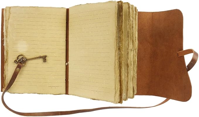Leather Journal with Deckle Edge Paper 8x6 inch and Vintage Key | Handmade - Image 2