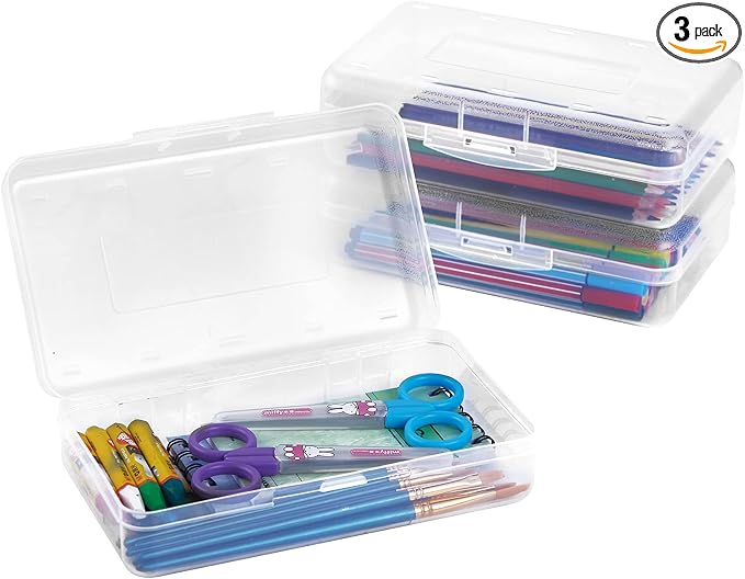 Sooez 3 Pack Pencil Case, Large Hard Pencil Box Bulk, Plastic Storage Container by Sooez