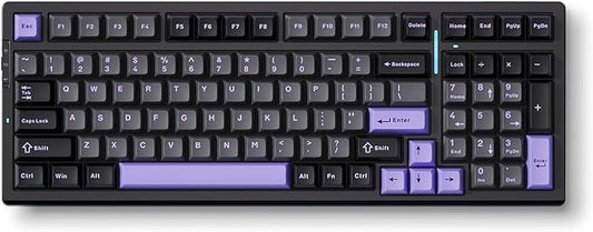 G98 PRO Wireless Mechanical Keyboard, Tri-Mode Connection Gaming Keyboard, Hot Swappable Custom Gasket Structure, Pre-lubed Linear Switches, Double Shot PBT Keycaps RGB LED Backlit Purple&Black-DeskLoop Office