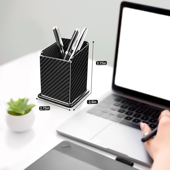 Carbon Fiber Pen Holder Pencil Holder for desk, Desktop Organizer and Black Pencil Cup for Office, School, Home,Glossy Black-DeskLoop Office