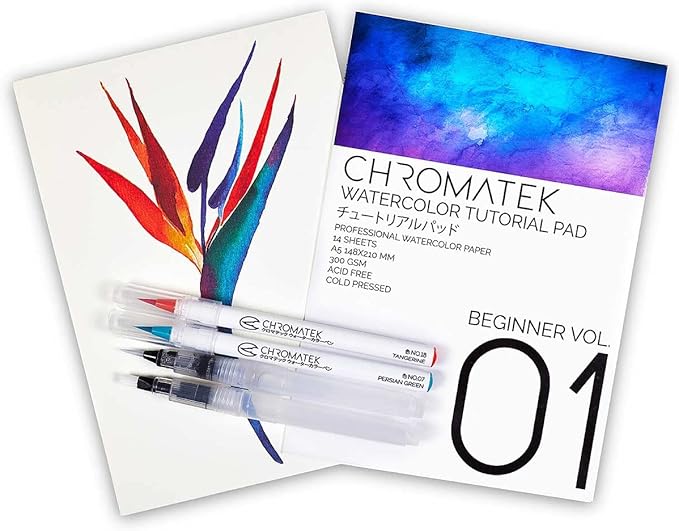 CHROMATEK 54 Watercolor Pens Set | Including 15 Page Pad & Online Video Tutorial Series | 4 Aquapens & 50 Unique Colors | Real Brush Pens | Easily Blendable, Vivid, Smooth | Professional Art Supplies-DeskLoop Office