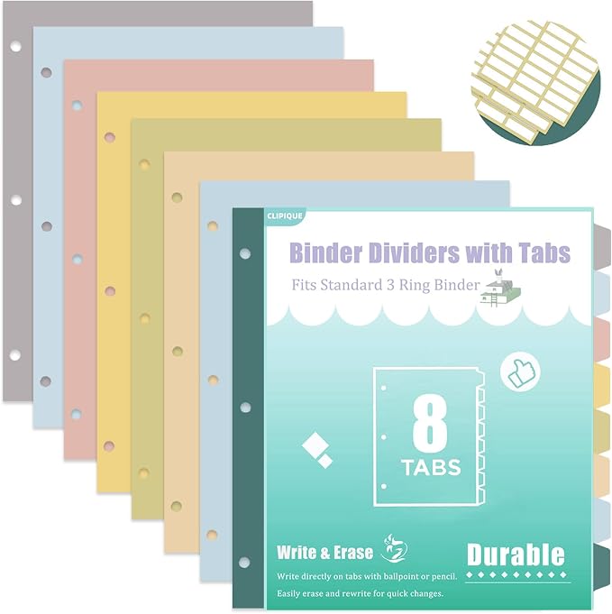 3 Ring Binder Dividers with TAB, Durable Plastic Write & Erase, Colored Binder - Image 8