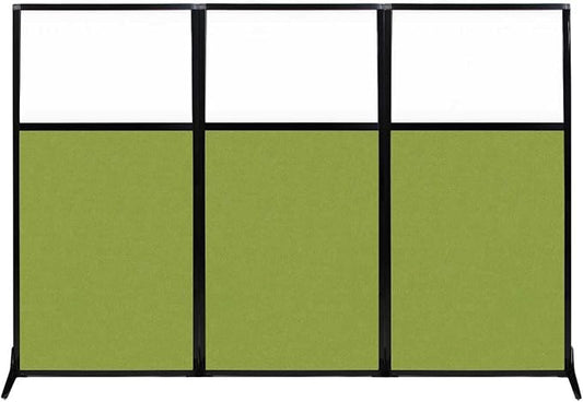 Versare Workstation Partition | Portable Wall Divider | Modern Office Cubicle | Free Standing Privacy Screen | Flexible Work Space | 99" x 70" W/Window, Lime Green Fabric Panels-DeskLoop Office