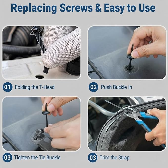 200PCS T-Head Cable Tie Buckle, PA66 Push Pin Clips - Image 5