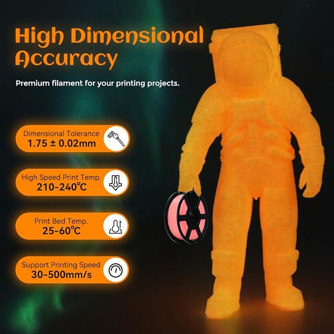 FLASHFORGE Glow in The Dark Rapid PLA Filament 1.75mm, High Flow Speedy 3D Printer Filament Luminous Red, Max 500mm/s High-Speed Printing, High Brightness and Long-Lasting Glowing Effect-DeskLoop Office