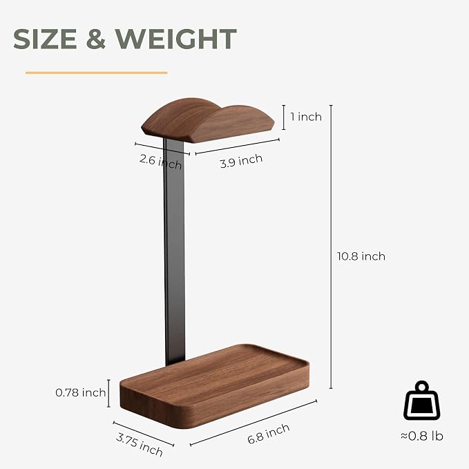 muso wood Walnut Headphone Stand, Wood Headset Stand - Image 6