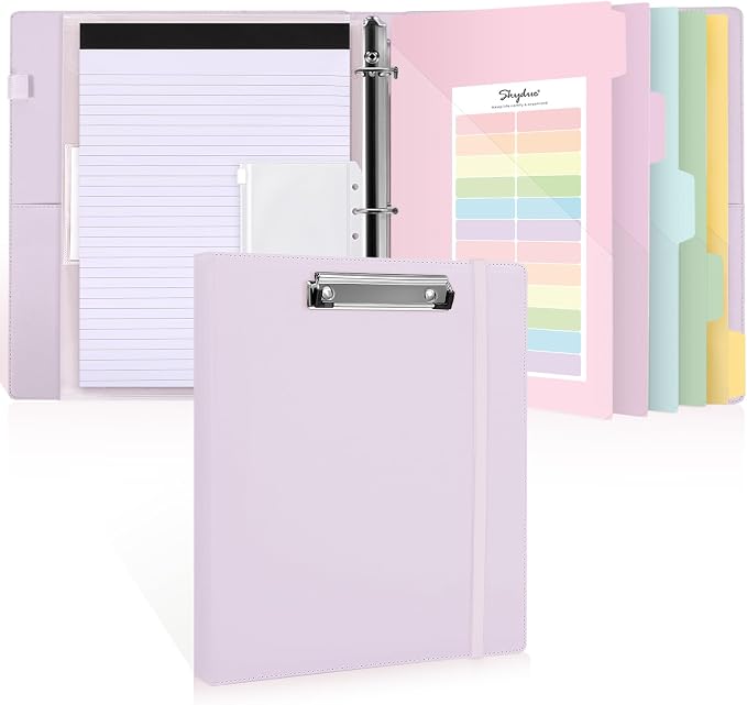 SKYDUE 3 Ring Binder with Clipboard 1 Inch, 13.2" × 10.2" PU Clipboard Binder by SKYDUE