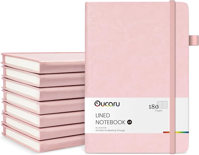 Oucaru Lined Journal Notebook, 8 Pack, 180 Pages, A5 Journals by Oucaru
