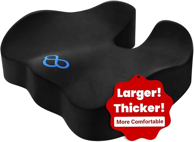 BlissTrends Seat Cushion,Thick Memory Foam Cushions for Office Chair, Car Seat, Airplane, Relieving Pressure Tailbone Sciatica Back Pain for Long Sitting Office Workers, Car Drivers 4.7in Thick Black-DeskLoop Office