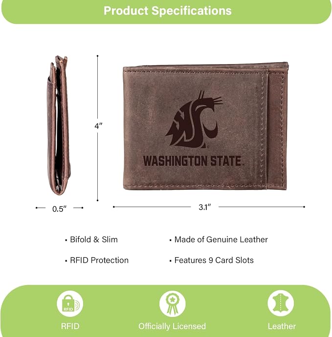 Team Sports America NCAA Washington State University Front Pocket Slim Wallet - Image 4