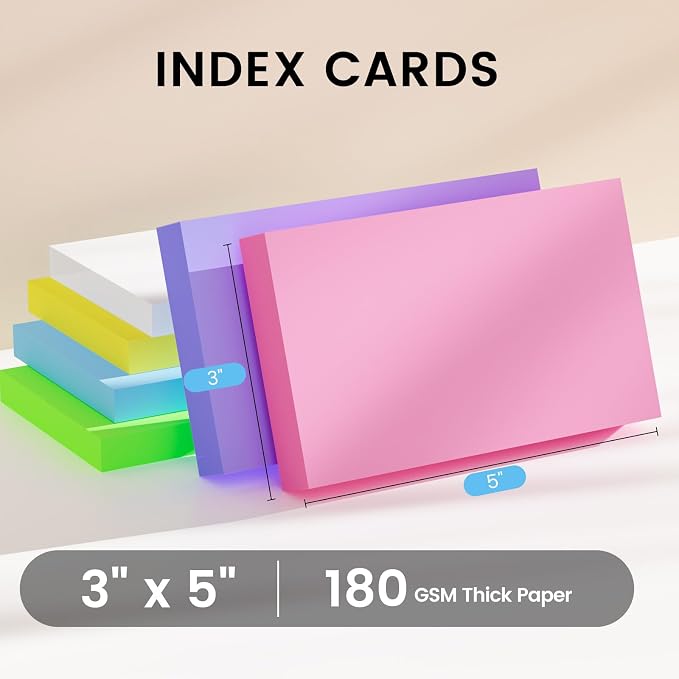 Index Cards 3x5 Inch, Flash Cards, Blank Colored Note Cards Paper - Image 2
