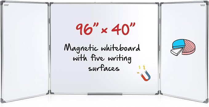 96” x 40 ” Foldable Whiteboard Dry Erase Board Large Tri Folding Whiteboard by Unknown