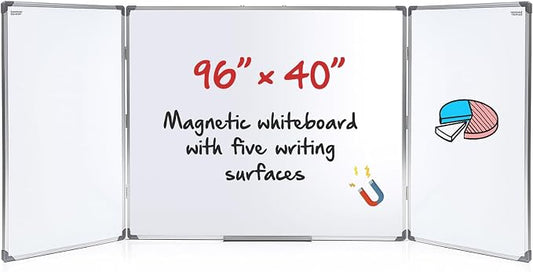 96” x 40 ” Foldable Whiteboard Dry Erase Board Large Tri Folding Whiteboard by Unknown