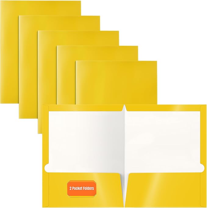 Better Office Products 2 Pocket Glossy Laminated Yellow Paper Folders, Letter by BetterOfficeProducts