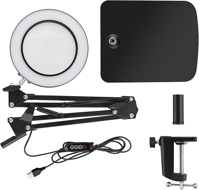 15X Magnifying Glass Lamp with Clamp and Stand, 72 LEDs Desk Lamp with 3 Color Temperatures and 10 Levels Adjustable Brightness for Diamond Art Accessories Hobbies Crafts Reading Close Work Magnifier-DeskLoop Office