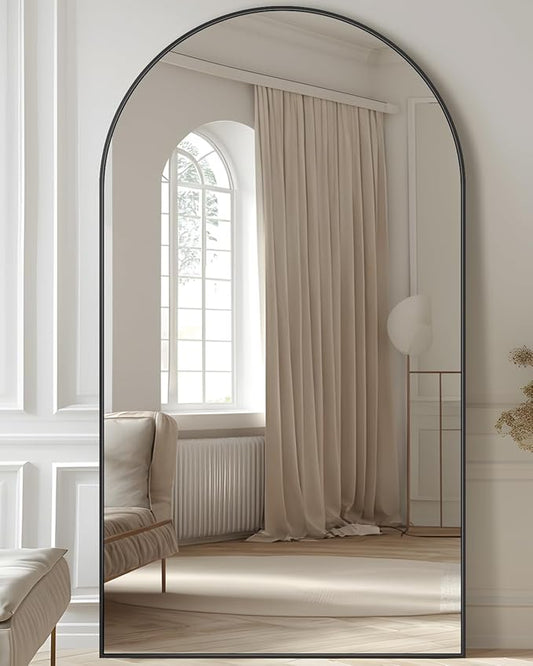 Full Length Mirror, 78"x38" Oversized Floor Mirror Freestanding, Full Body Floor Standing Mirror with Stand, Hanging Mounted for Bedroom Living Room, Black, Arched Style-DeskLoop Office