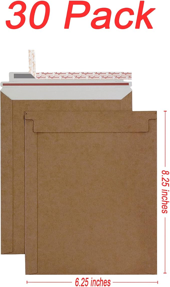 Bonfasvo Rigid Mailers 30 Pack 6.25 x 8.25 inches Brown Self Seal Stay Flat - Image 2