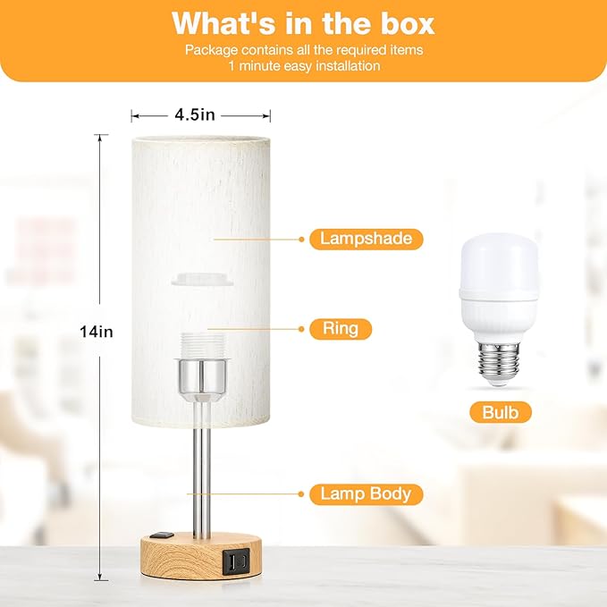 Fenmzee Bedside Table Lamp for Bedroom - Image 5