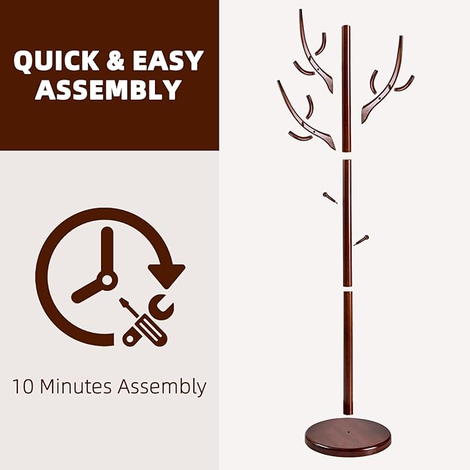 Uniclinens Coat Rack Freestanding Solid Wood Coat Tree Standing with 12 Hooks, Coat Rack Stand Creative Tree Branch-look (Walnut)-DeskLoop Office