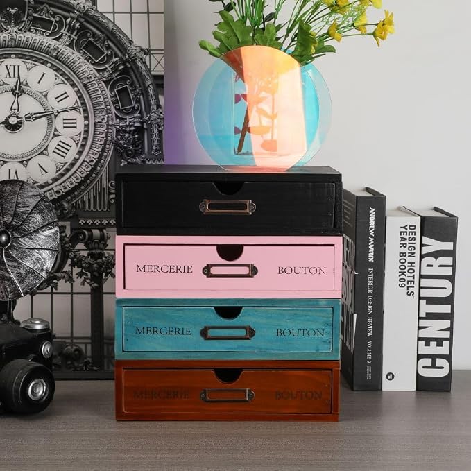 Wooden Storage Box Apothecary Drawers Vintage Wooden Drawers Wood Desktop - Image 7