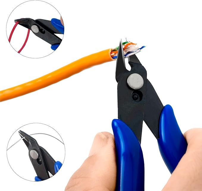 HongWay 5pcs Micro Flush Cutters With Internal Spring, 5 Inches Blue - Side and Diagonal Cutters for Electronics, Heating Wire, Model Sprue, Soft Copper Wire Snips-DeskLoop Office