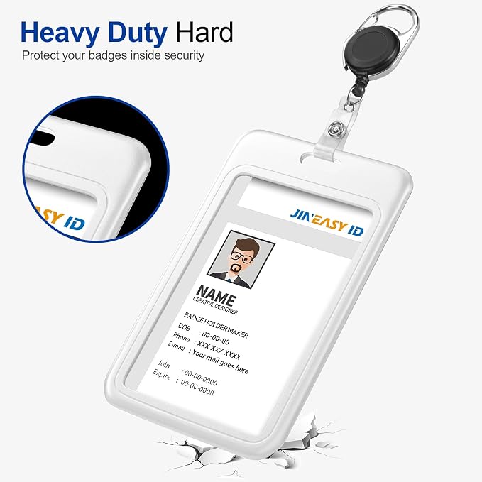 JINEASY ID 2 Pack White Hard Plastic ID Badge Holder Vertical Lanyard ID Card - Image 6