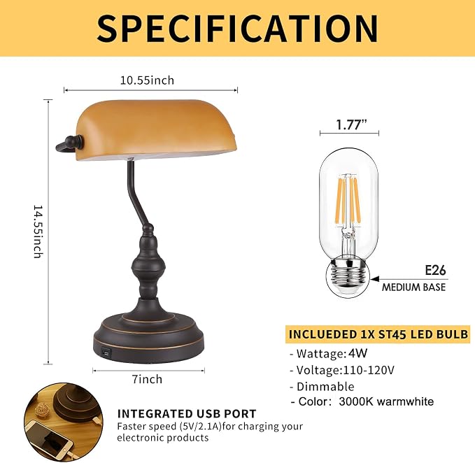 Banker Desk Lamp Touch Control, Vintage Banker's Desk Lamp - Image 4