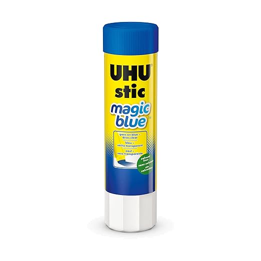 UHU Colored Glue Stick, 0.74oz Blue, rubs on Blue & Dries Clear, Washable, Solvent Free, Screw on Cap, Pack of 24-DeskLoop Office
