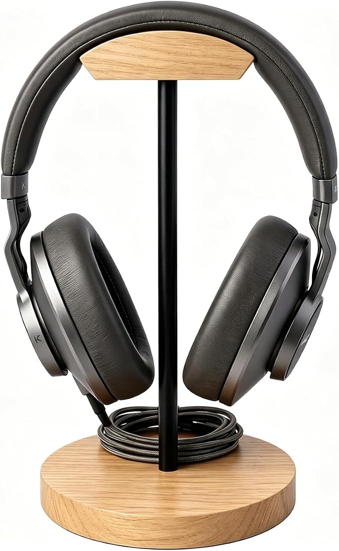 Headphone Stand Nature Wood & Metal Headset Hanger Mount Hook Gaming Holder by Bliocefo