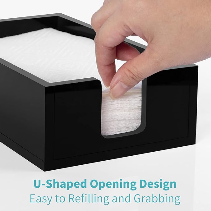 HIIMIEI Acrylic Napkin Holder for Bathroom, Black Acrylic Guest Towel Holder, Bathroom Napkins Guest Disposable Holder, Hand Towel Tray for Kitchen, Parties, Weddings, Party, Hotel, Restaurant（Black）-DeskLoop Office