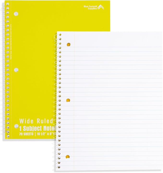 Blue Summit Wide Ruled Spiral Notebooks Bulk, 1 Subject Spiral Notebook Wide Ruled, Paper School Bulk Notebooks, 48 Pack-DeskLoop Office