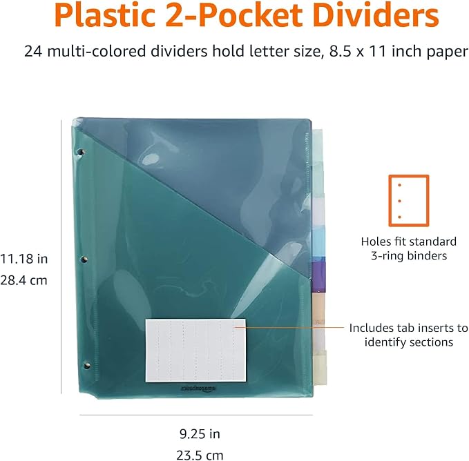 Amazon Basics Tab Dividers for 3 Ring Binder, Two Pocket, Letter Size, - Image 8
