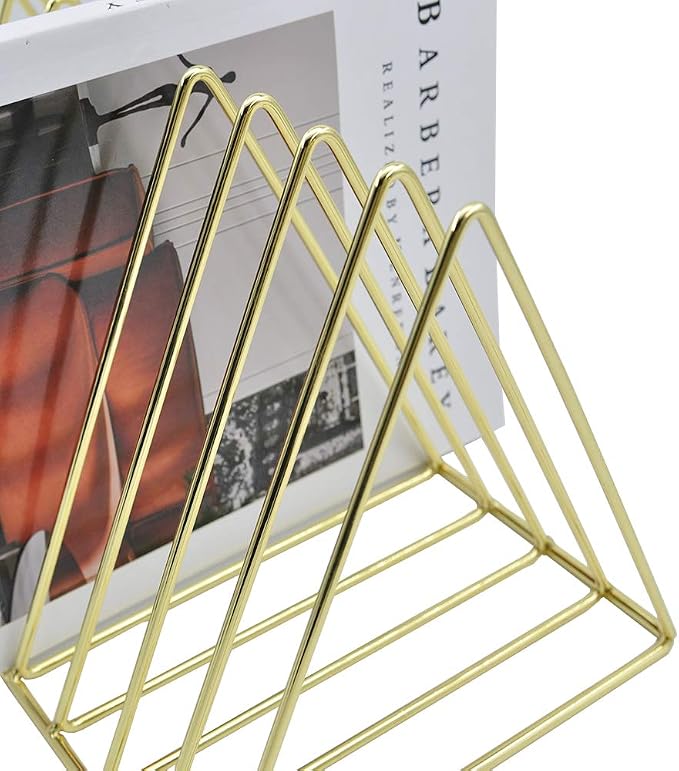EASEPRES Gold File Holder Organizer, Triangle Record Album Holder Magazine Wire - Image 3