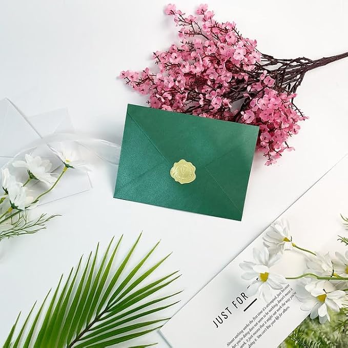 YINUOYOUJIA 50 PCS Pearl Green Envelopes A7, 5 x 7 Green Shimmer Envelopes - Image 6